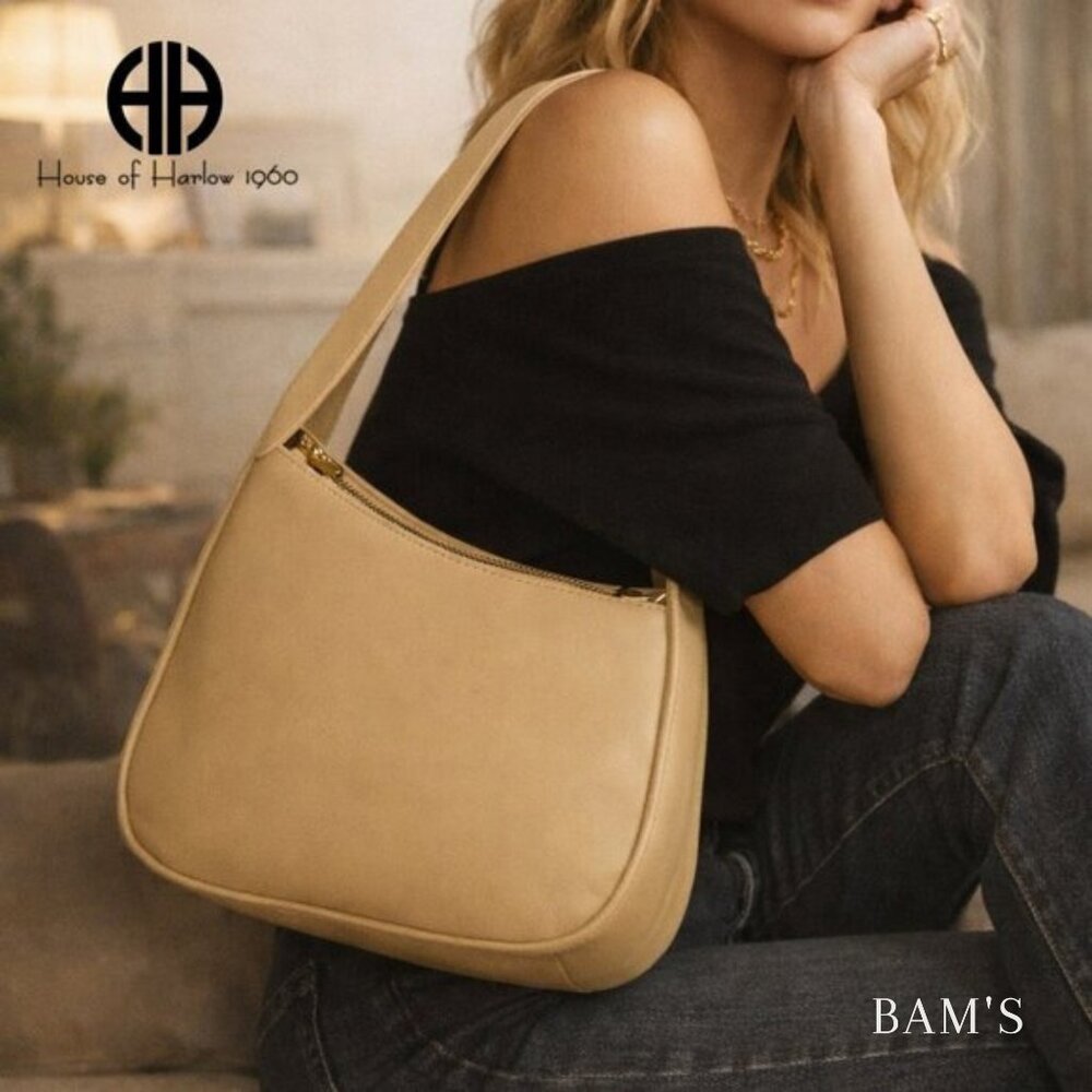 House of Harlow 1960‎ Cream Shoulder Bag Minimal Zip Hobo